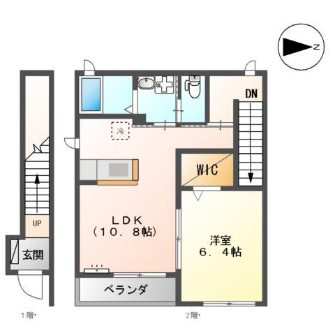 ラ・プリメール(1LDK/2階)の間取り写真