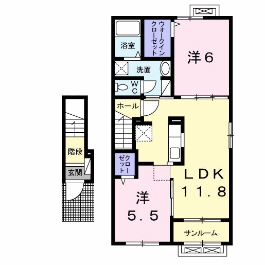 ローズ ガーデン Ⅰ(2LDK/2階)の間取り写真