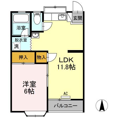 ルミナスⅠ1号棟(1LDK/2階)の間取り写真