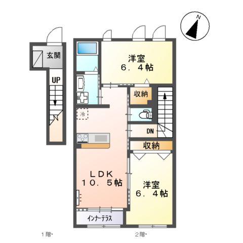 カレラ大津(2LDK/2階)の間取り写真