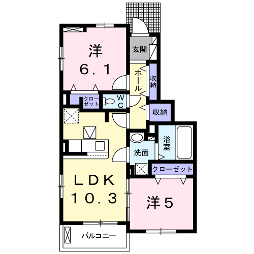 ラヒットグロウスC(2LDK/1階)の間取り写真