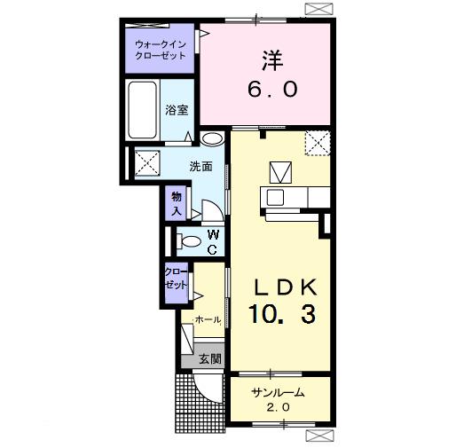 フェリーチェⅢ(1LDK/1階)の間取り写真