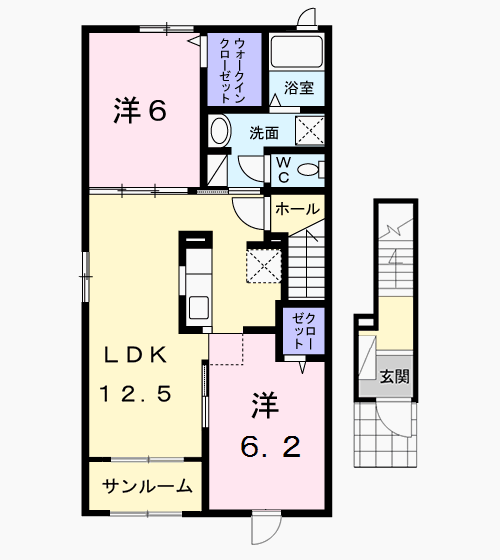 ローズマリーA(2LDK/2階)の間取り写真