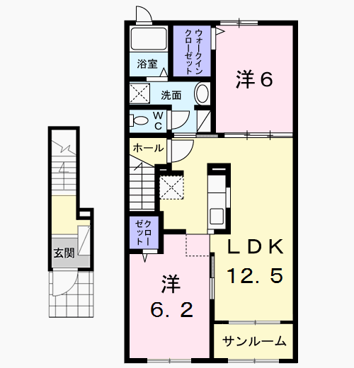 ローズマリーB(2LDK/2階)の間取り写真