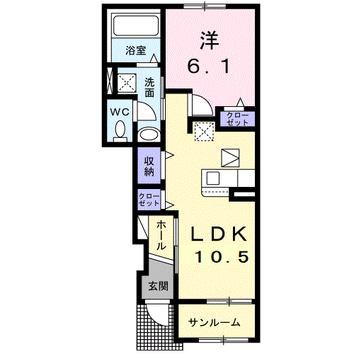 アジュール シュッサイⅢ(1LDK/1階)の間取り写真