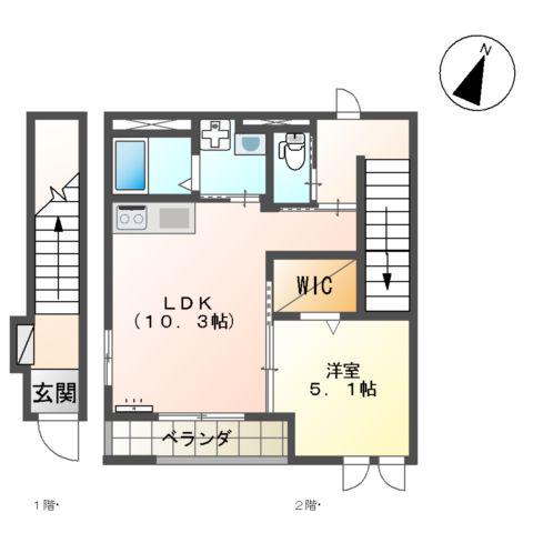 プランドールハイムⅢ(1LDK/2階)の間取り写真