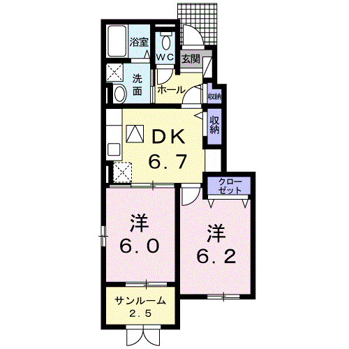 クレメンティア B(2DK/1階)の間取り写真