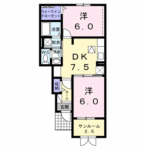 クレメンティア A(2DK/1階)の間取り写真