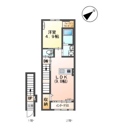 コントレールB(1LDK/2階)の間取り写真