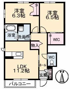 シャーメゾン モモ B棟(2LDK/1階)の間取り写真