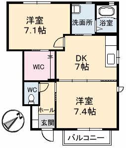メゾンRYOSEN A棟(2DK/1階)の間取り写真