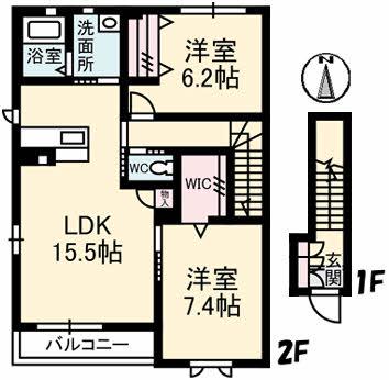 ソレイユコート築山新町(2LDK/2階)の間取り写真