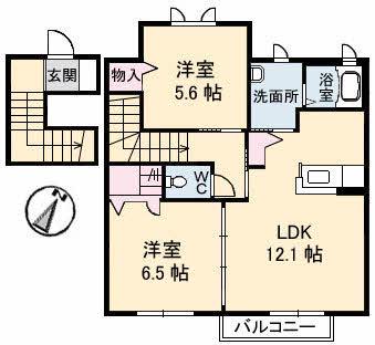 フローラル ヒロ(2LDK/2階)の間取り写真