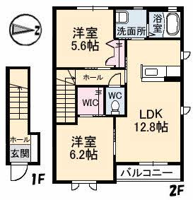 パステルひかわA棟(2LDK/2階)の間取り写真