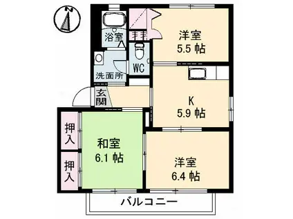 ファミールM Ⅰ(3K/1階)の間取り写真