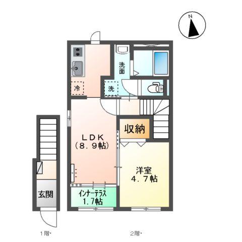 アンジェリーナ(1LDK/2階)の間取り写真