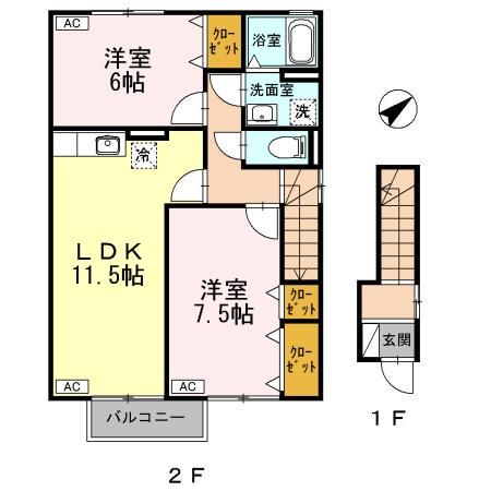 ドゥリームコート(2LDK/2階)の間取り写真