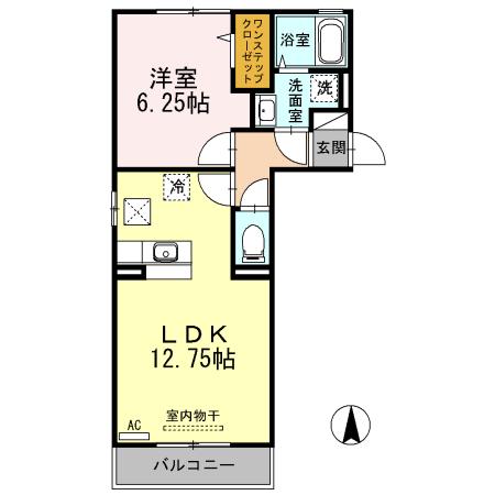 アヴァンツァーレ A棟(1LDK/1階)の間取り写真