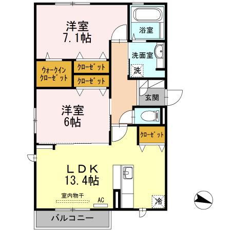 ツインテラスⅤ(2LDK/2階)の間取り写真