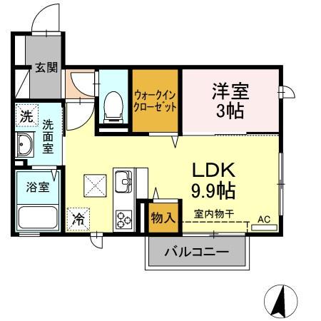 山陰本線 出雲市駅 バス乗車時間：17分 小山町バス停で下車 徒歩3分 2階建 築6年(1LDK/1階)の間取り写真