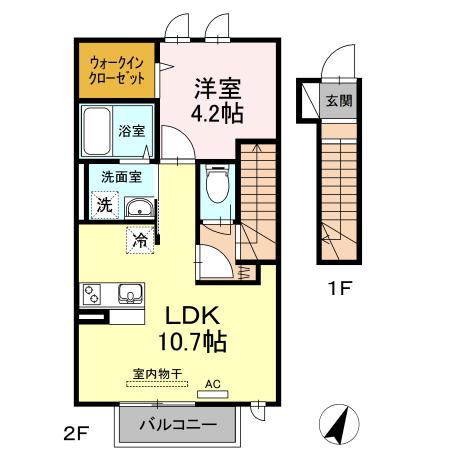 エスペランサB(1LDK/2階)の間取り写真