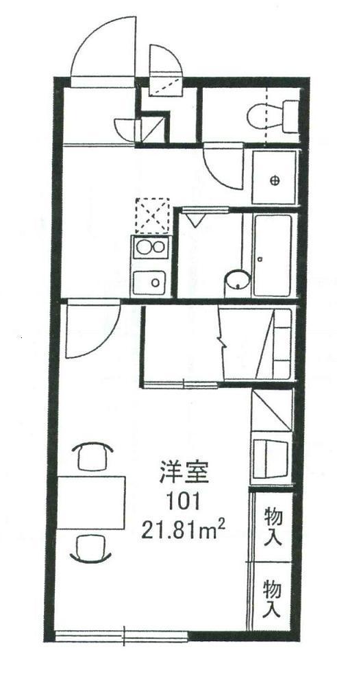 レオパレスわかば(1K/1階)の間取り写真