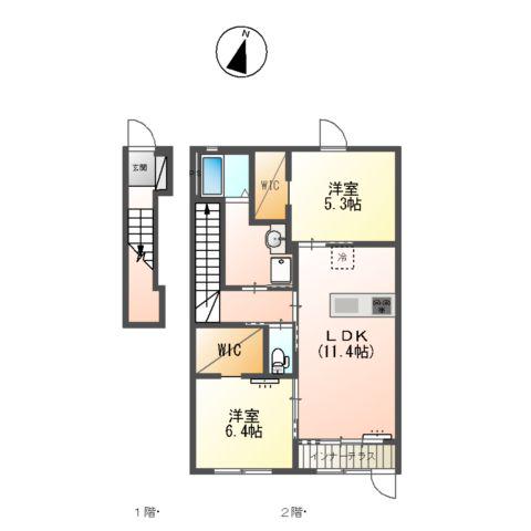 カーサ・マーレ(2LDK/2階)の間取り写真
