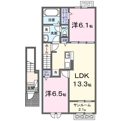 サンフラワー大社(2LDK/2階)の間取り写真