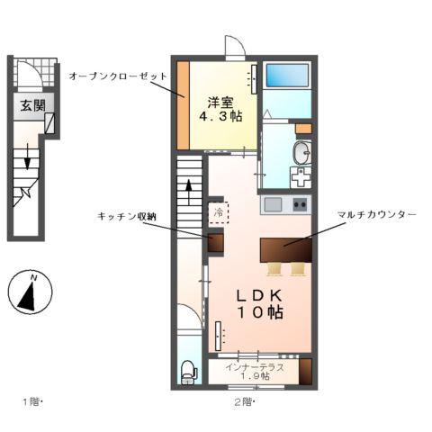 セピア・スイート(1LDK/2階)の間取り写真