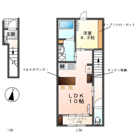 セピア・スイート(1LDK/2階)の間取り写真