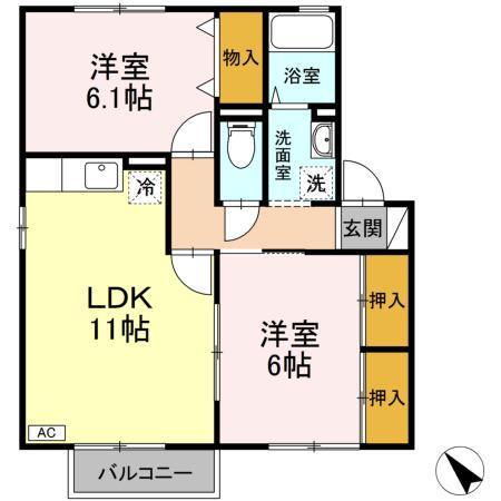 クレールコートB(2LDK/1階)の間取り写真