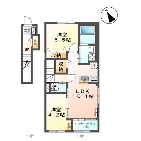 一畑電車北松江線 大津町駅 徒歩16分 2階建 新築(2LDK/2階)の間取り写真