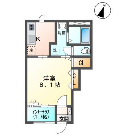スターテラスⅡ渡橋町1K1LDK(1K/1階)の間取り写真