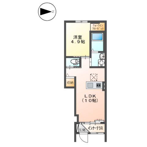 ユニヴァリィⅡ K大津町1LDK1LDK(1LDK/1階)の間取り写真