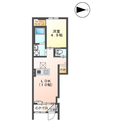 ユニヴァリィⅡ K大津町1LDK1LDK(1LDK/1階)の間取り写真