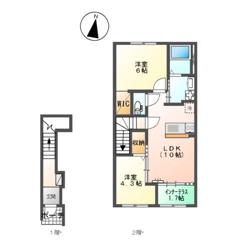 スターテラスⅡ稲岡町1LDK2LDK(2LDK/2階)の間取り写真