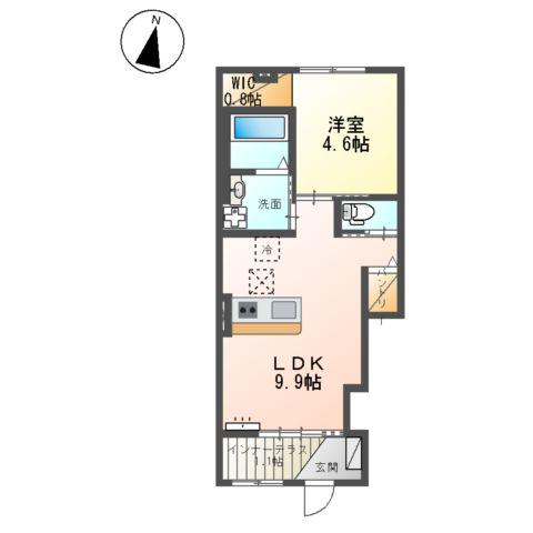 ユニヴァリィⅡ大津町F 1LDK1LDK(1LDK/1階)の間取り写真