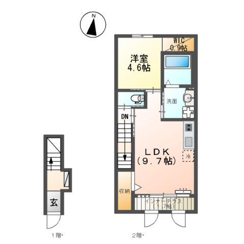 ユニヴァリィⅡ大津町F 1LDK1LDK(1LDK/2階)の間取り写真