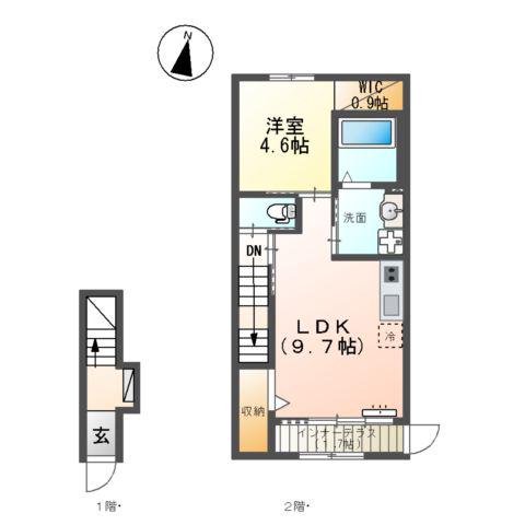 ユニヴァリィⅡ大津町F 1LDK1LDK(1LDK/2階)の間取り写真