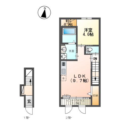ユニヴァリィⅡ大津町F 1LDK1LDK(1LDK/2階)の間取り写真