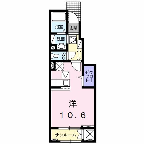 ラッフィナートD(ワンルーム/1階)の間取り写真