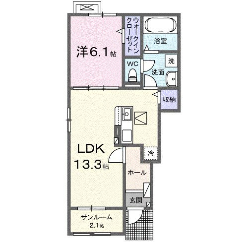 ラフィーネロジュマンⅢ(1LDK/1階)の間取り写真