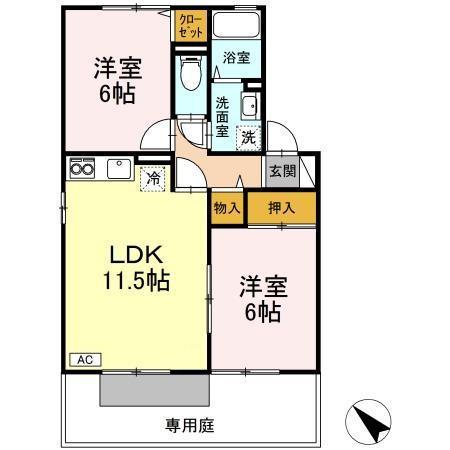 アコルデ B棟(2LDK/1階)の間取り写真