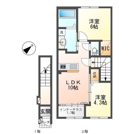 LA PAUSE 東出雲(2LDK/2階)の間取り写真