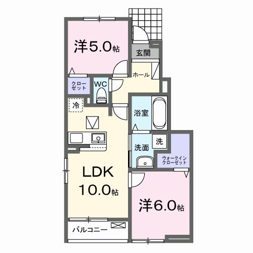 プルフィールド意東B(2LDK/1階)の間取り写真