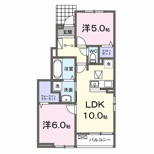 プルフィールド意東B(2LDK/1階)の間取り写真