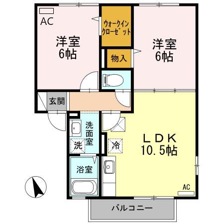 グランシャリオA(2LDK/1階)の間取り写真