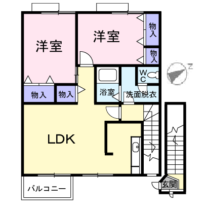オーブリーヒキノA(2LDK/2階)の間取り写真
