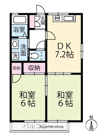 フレグランスⅡ(2DK/1階)の間取り写真
