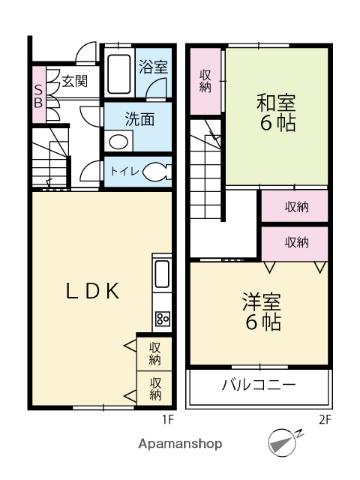 田園ハイツ(2LDK/1階)の間取り写真